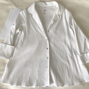 ☆*:.｡.White Crinkle Fabric Sheer Blouse.｡.:*☆